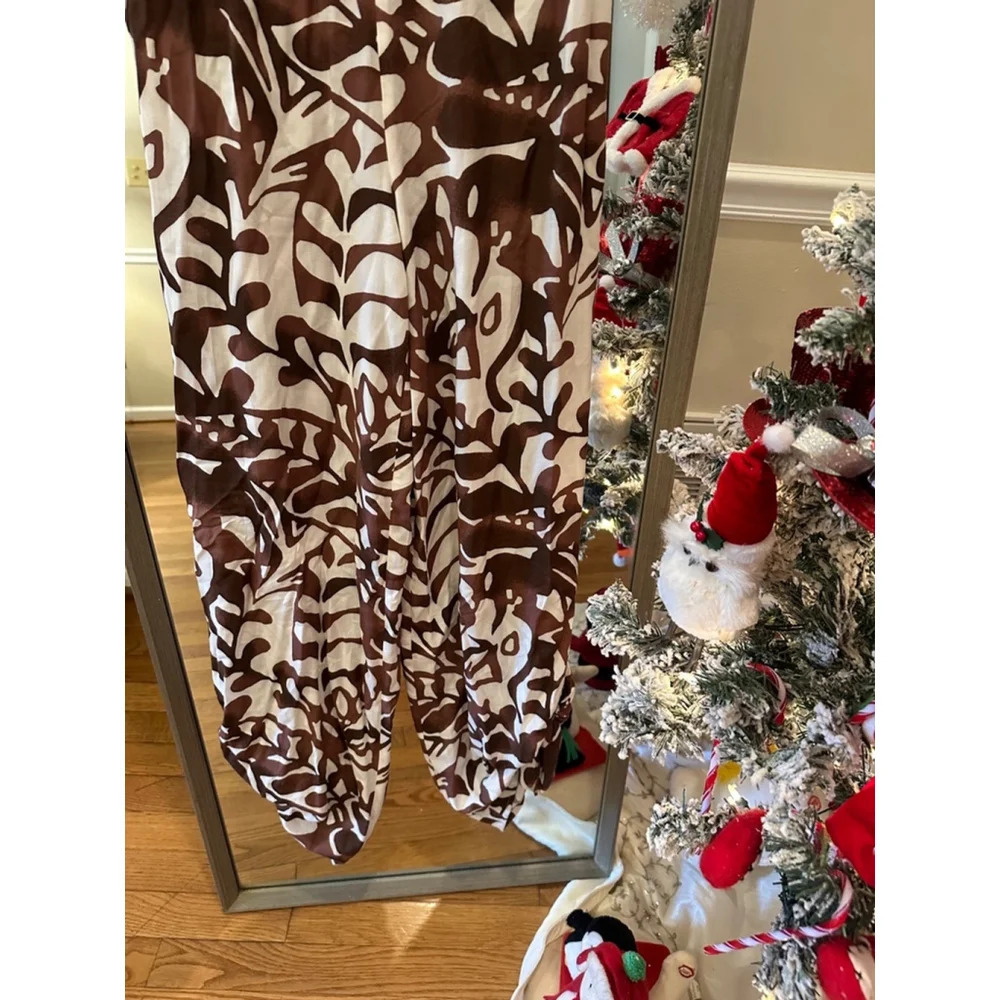 Sam and Jess Jumpsuit Ivory Brown Three Way Tie Size Medium 100% Rayon - Picture 4 of 8